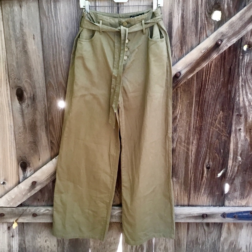 New BLANKNYC olive green wide leg paper bag pants
